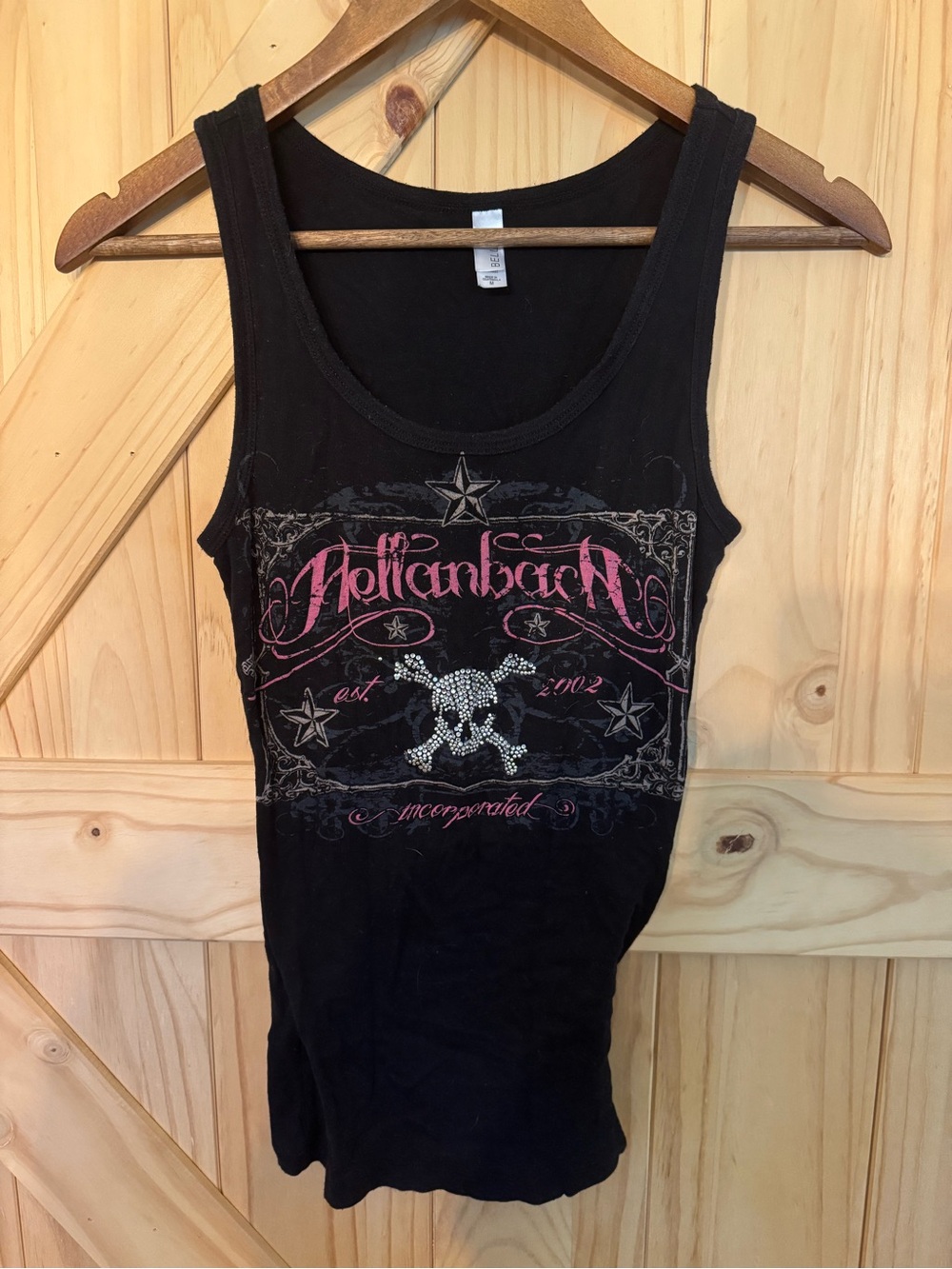 VINTAGE Hell and Back Black Tank Top with Pink Graphic and Silver Studs